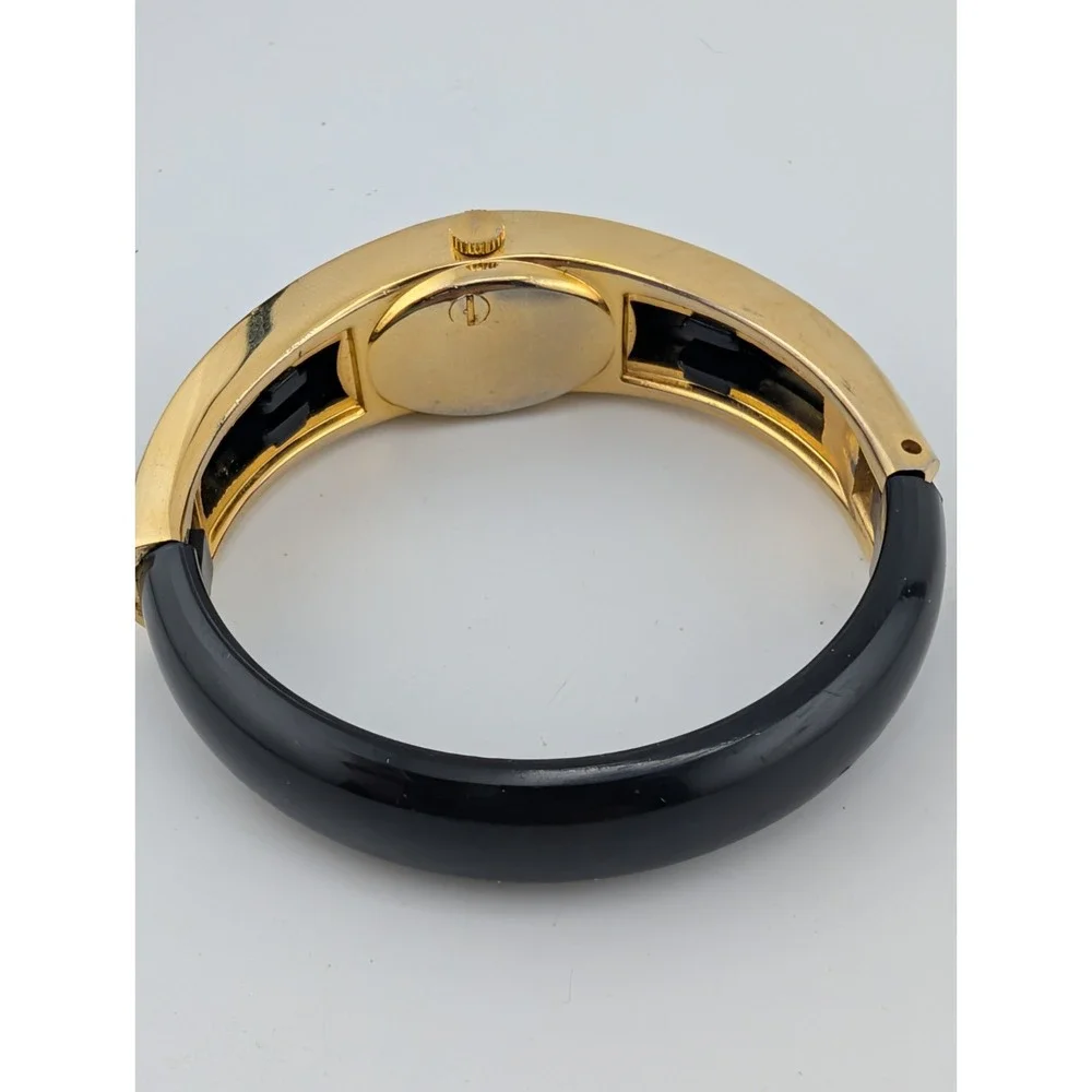 Vintage Women's Mechanical Black and Gold Cuff Band Watch- Working